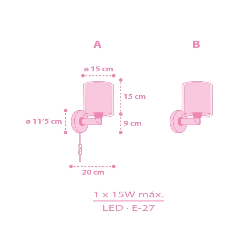 Dalber 41259 - Detská nástenná lampa HELLO KITTY&FRIENDS 1xE27/15W/230V ružová