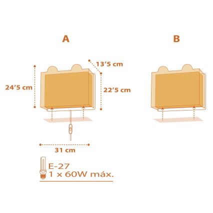 Dalber 64568 - Detské nástenné svietidlo LITTLE TIGER 1xE27/60W/230V