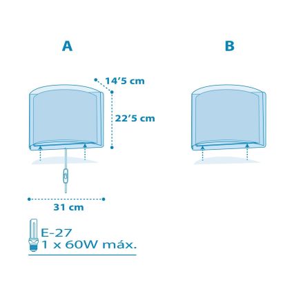 Dalber 81198T - Detské nástenné svietidlo LIGHT FEELING 1xE27/60W/230V