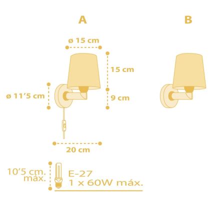 Dalber 82219A - Detské nástenné svietidlo STAR LIGHT 1xE27/60W/230V žltá