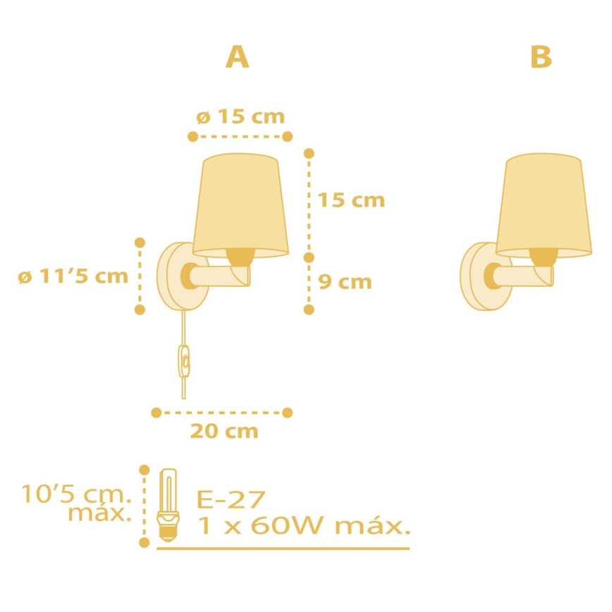Dalber 82219A - Detské nástenné svietidlo STAR LIGHT 1xE27/60W/230V žltá