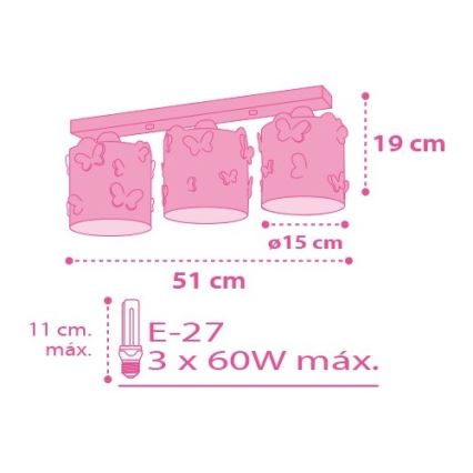 Dalber D-62143 - Detské stropné svietidlo BUTTERFLY 3xE27/60W/230V