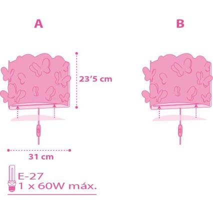 Dalber D-62148 - Detské nástenné svietidlo BUTTERFLY 1xE27/60W/230V