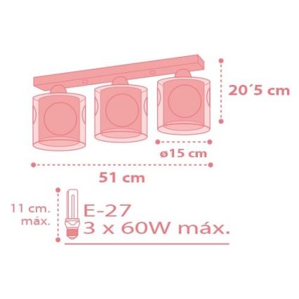 Dalber D-70913 - Detské stropné svietidlo SWEET DANCE 3xE27/60W/230V