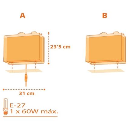 Dalber D-73458 - Detské nástenné svietidlo DINOS 1xE27/60W/230V