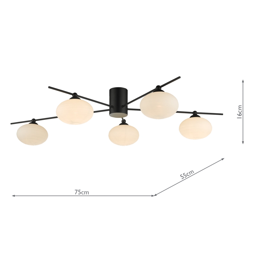 Där Lighting JAS5422 - Prisadené stropné svietidlo JASPER 5xG9/25W/230V čierne