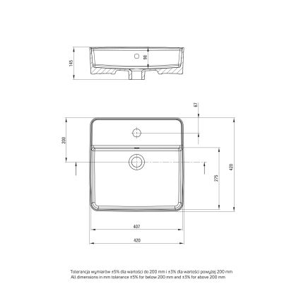 Deante CGS_6U4B - Umývadlo na dosku s otvorom pre batériu SQUARE 42x42 cm keramika/biela