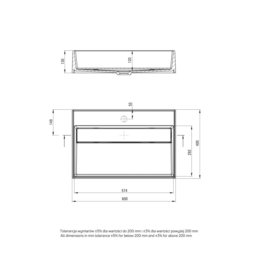 Deante CQR_SU6M - Umývadlo na dosku CORREO 40x60cm granit/metalická šedá