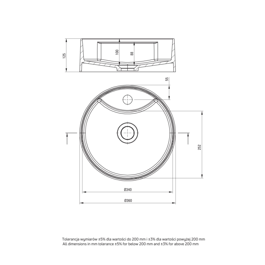 Deante CQS_5U4B - Umývadlo na dosku s otvorom pre batériu SILIA pr. 36 cm granit/béžová