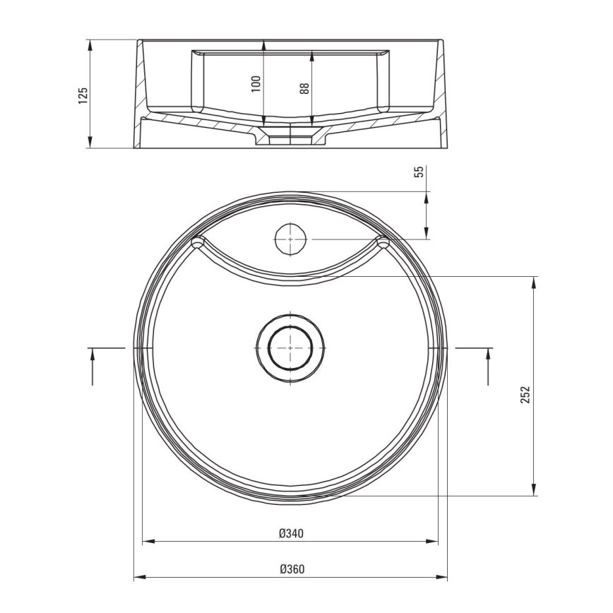 Deante CQS_NU4B - Umývadlo na dosku s otvorom pre batériu SILIA, priemer 36 cm, granit/čierna