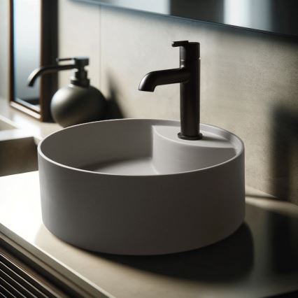 Deante CQS_SU4B - Umývadlo na dosku s otvorom pre batériu SILIA pr. 36 cm granit/metalicky sivé