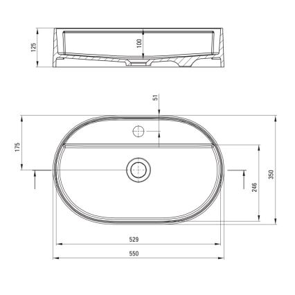 Deante CQS_SU6B - Umývadlo na dosku s otvorom pre batériu SILIA 35 × 55 cm, granitovo-metalická sivá