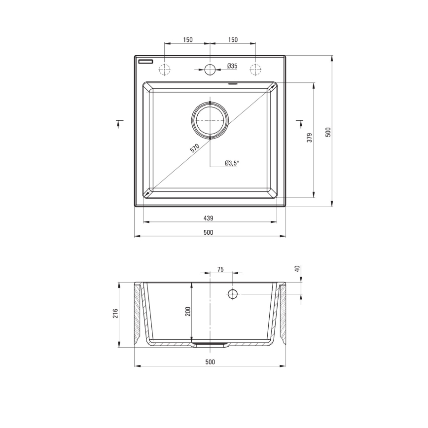 Deante ZQJNN103 - Kuchynský drez EVORA 50x50 cm + drezová batéria s flexibilným ramienkom granit/čierna
