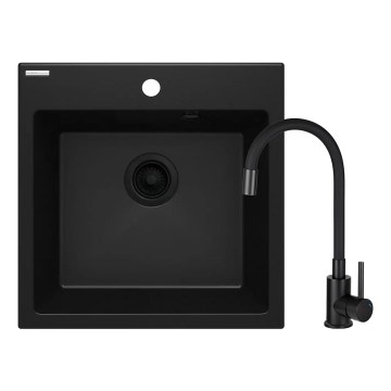 Deante ZQJNN103 - Kuchynský drez EVORA 50x50 cm + drezová batéria s flexibilným ramienkom granit/čierna