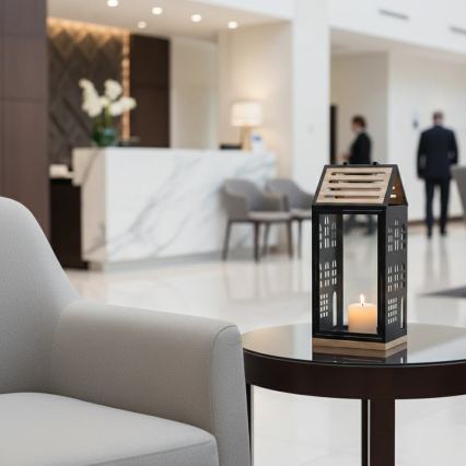 Dekoratívna lucerna HOME 34,5 cm čierna/béžová