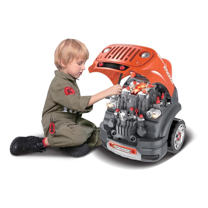 Detská autodielňa 3xAAA + 1xCR2025 oranžová/šedá