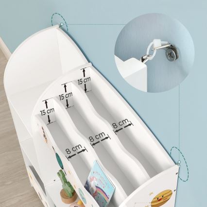 Detská knižnica s látkovými boxmi ANET biela