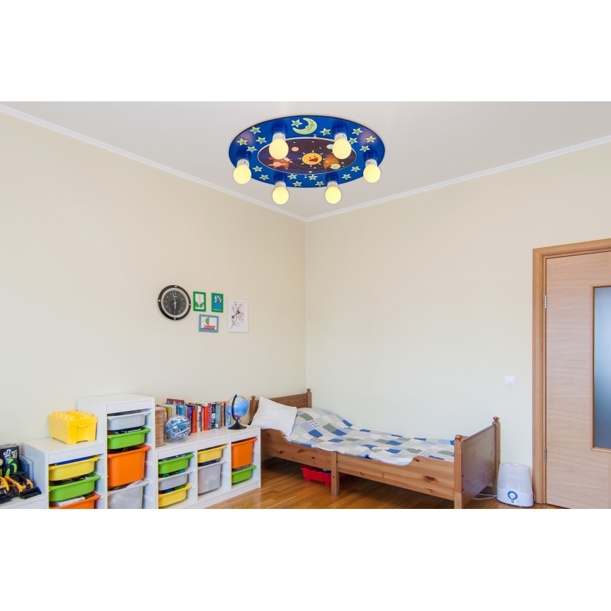 Detská stropná lampa LUCCA 6xE27/24W/230V modrá