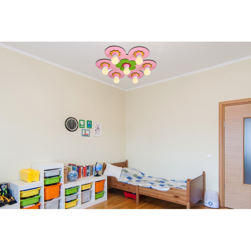Detská stropná lampa LUCCA 7xE27/24W/230V ružová