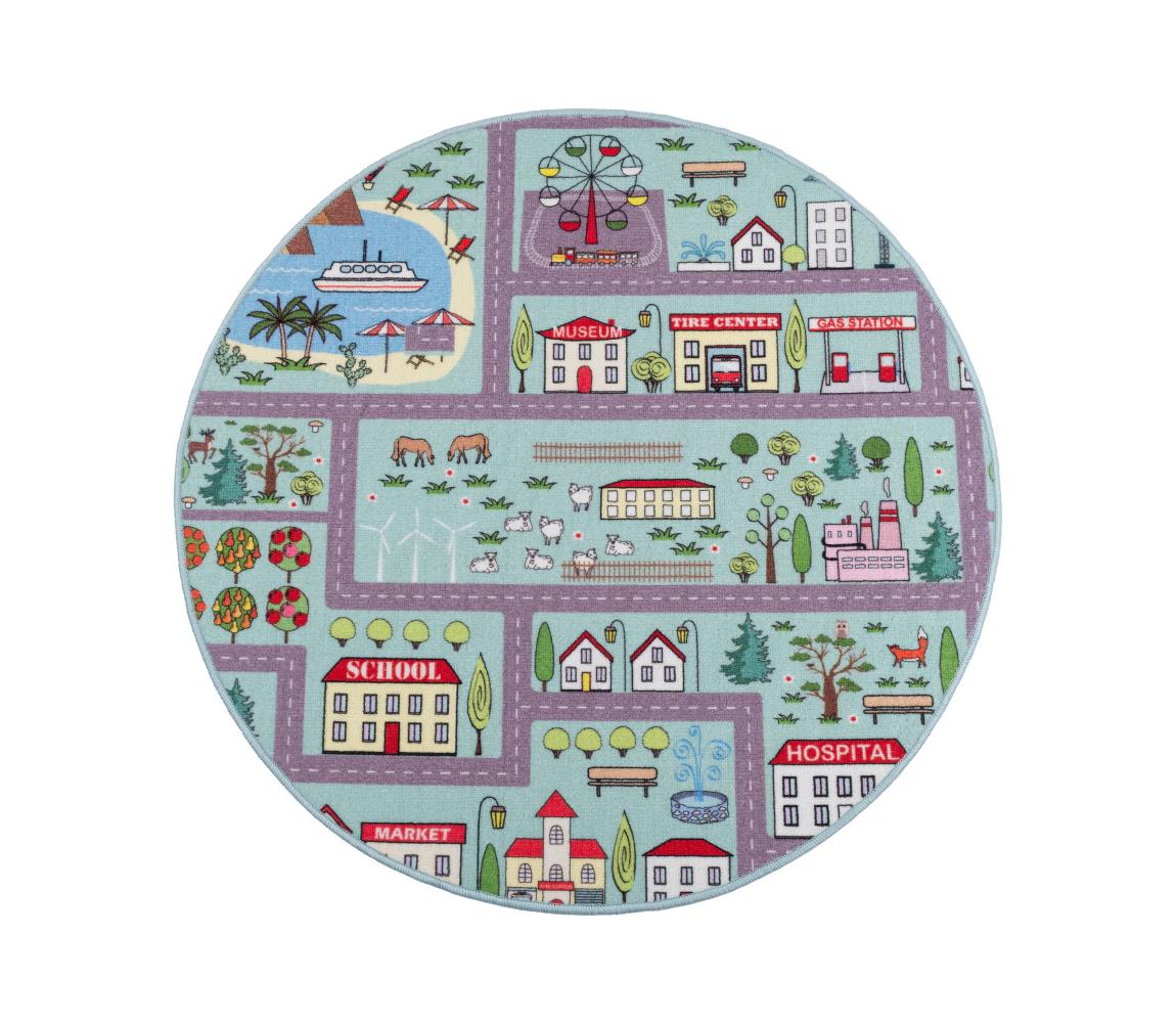 Multidecor Detský koberec STELLA STREETS 120 cm tyrkysový/mesto 508441