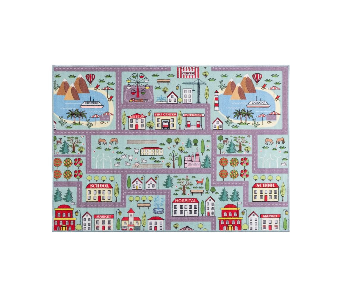 Multidecor Detský koberec STELLA STREETS 80x100 cm tyrkysový/mesto 508432