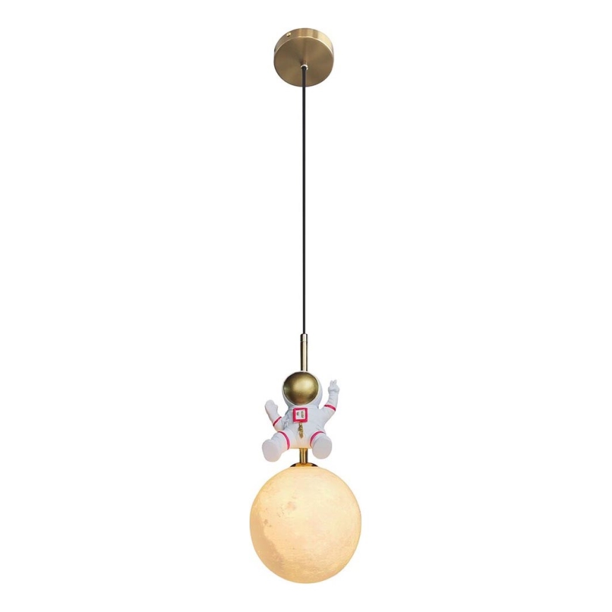 Detský luster na lanku ASTRONAUT 1xE27/60W/230V pr. 15 cm zlatá/béžová