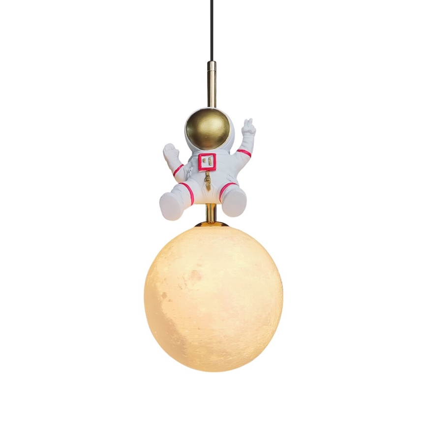 Detský luster na lanku ASTRONAUT 1xE27/60W/230V pr. 15 cm zlatá/béžová
