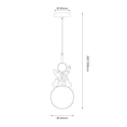 Detský luster na lanku ASTRONAUT 1xE27/60W/230V pr. 15 cm zlatá/béžová