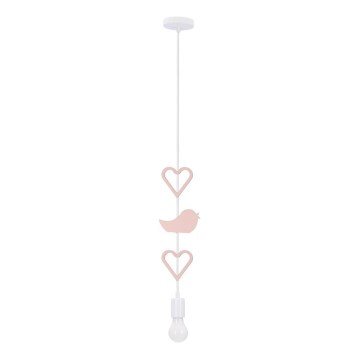 Detský luster na lanku HEART 1xE27/20W/230V ružová/biela