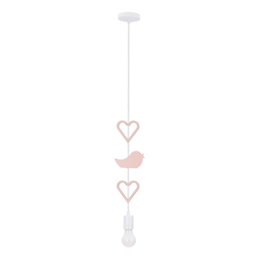 Detský luster na lanku HEART 1xE27/20W/230V ružová/biela
