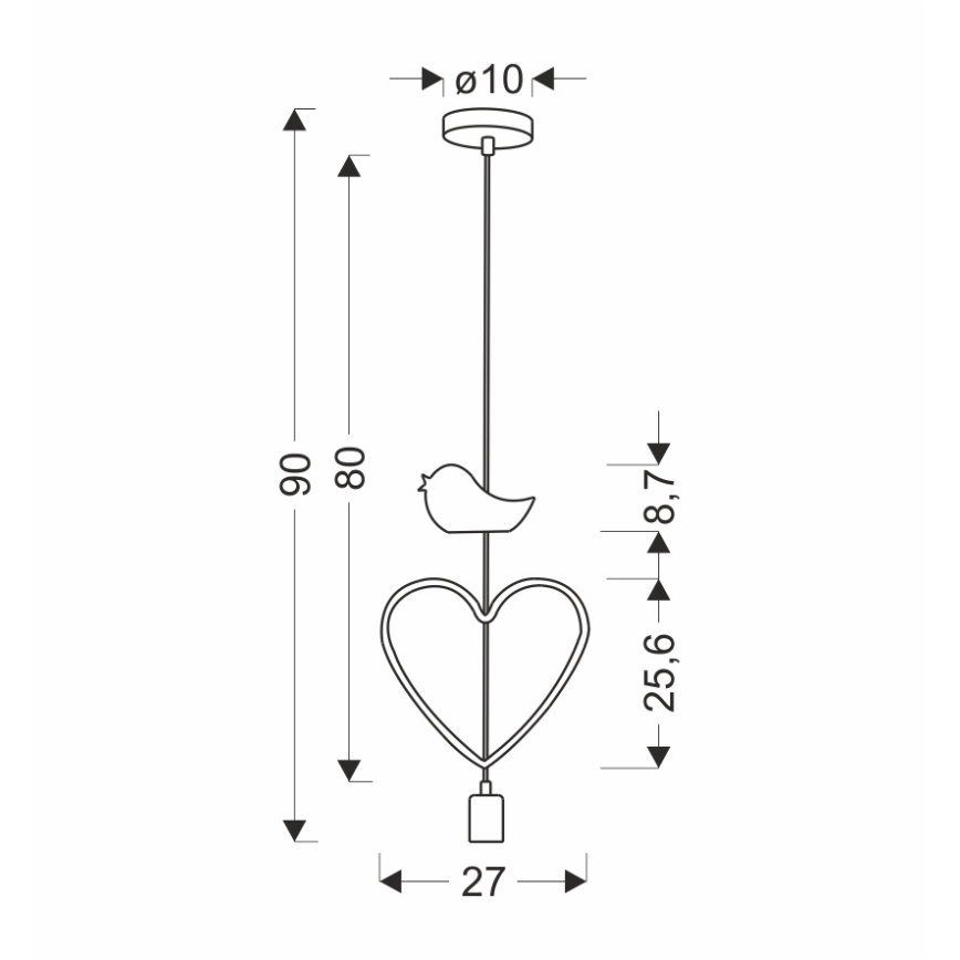 Detský luster na lanku HEART 1xE27/20W/230V ružová/biela