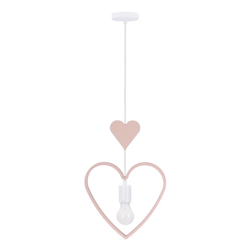 Detský luster na lanku HEART 1xE27/20W/230V ružová/biela