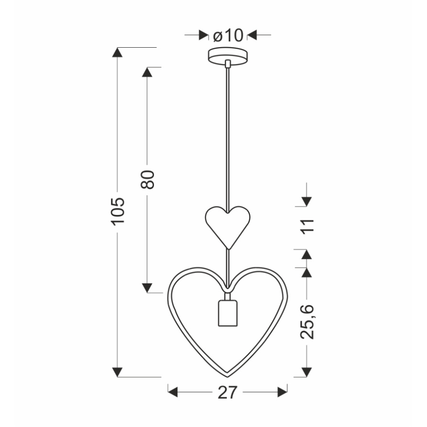 Detský luster na lanku HEART 1xE27/20W/230V ružová/biela