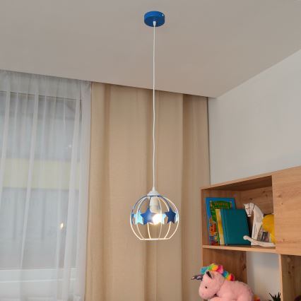 Detský luster na lanku STARS 1xE27/15W/230V modrá/biela