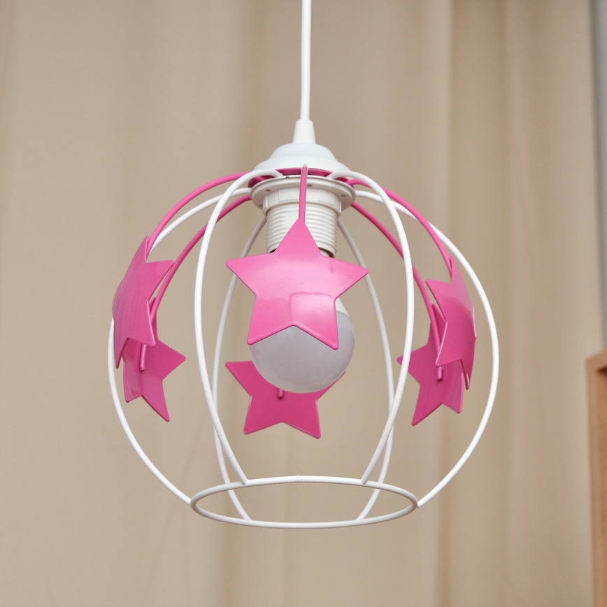 Detský luster na lanku STARS 1xE27/15W/230V ružová/biela
