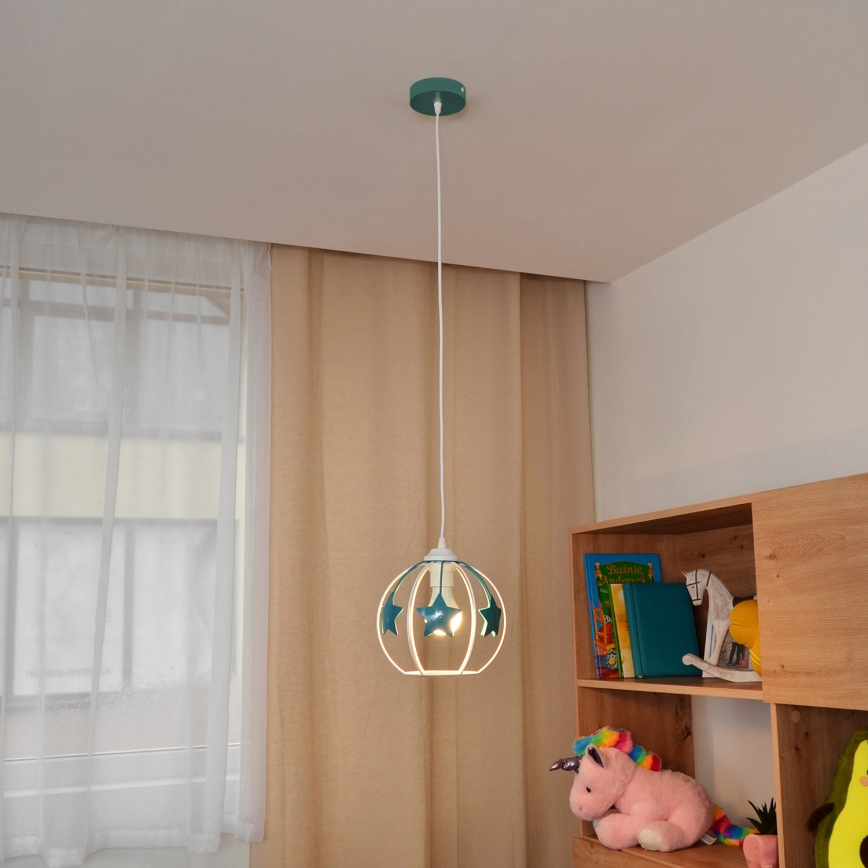 Detský luster na lanku STARS 1xE27/15W/230V tyrkysová/biela