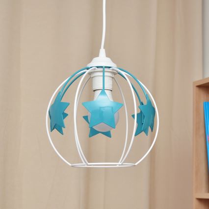 Detský luster na lanku STARS 1xE27/15W/230V tyrkysová/biela