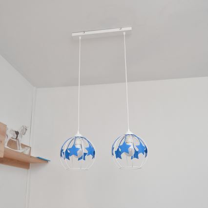Detský luster na lanku STARS 2xE27/15W/230V modrá/biela