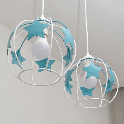 Detský luster na lanku STARS 2xE27/15W/230V tyrkysová/biela