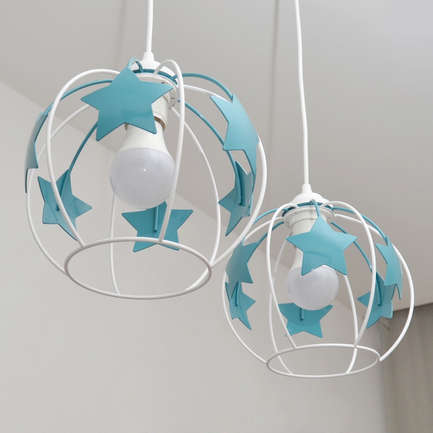 Detský luster na lanku STARS 2xE27/15W/230V tyrkysová/biela