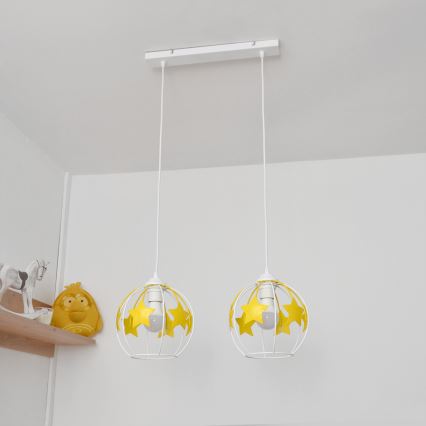 Detský luster na lanku STARS 2xE27/15W/230V žltá/biela