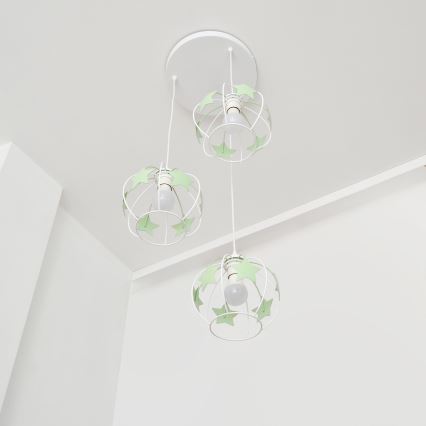 Detský luster na lanku STARS 3xE27/15W/230V zelená/biela