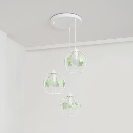 Detský luster na lanku STARS 3xE27/15W/230V zelená/biela