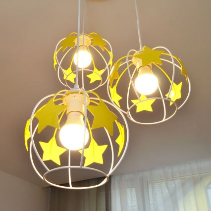 Detský luster na lanku STARS 3xE27/15W/230V žltá/biela