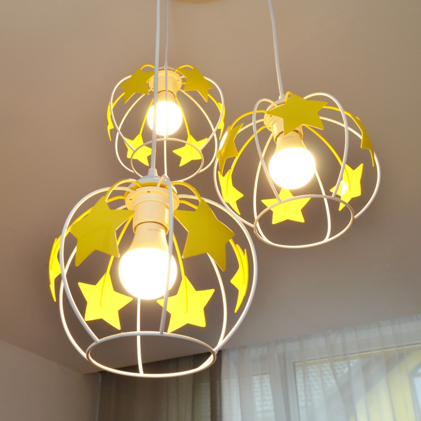 Detský luster na lanku STARS 3xE27/15W/230V žltá/biela