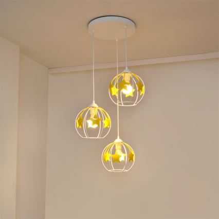 Detský luster na lanku STARS 3xE27/15W/230V žltá/biela