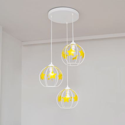 Detský luster na lanku STARS 3xE27/15W/230V žltá/biela