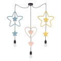Detský luster na lanku TRIO 3xE27/20W/230V modrá/ružová/žltá