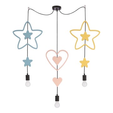 Detský luster na lanku TRIO 3xE27/20W/230V modrá/ružová/žltá