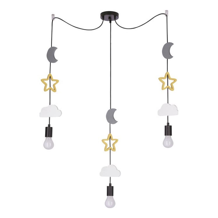 Detský luster na lanku TRIO 3xE27/20W/230V šedá/žltá/biela